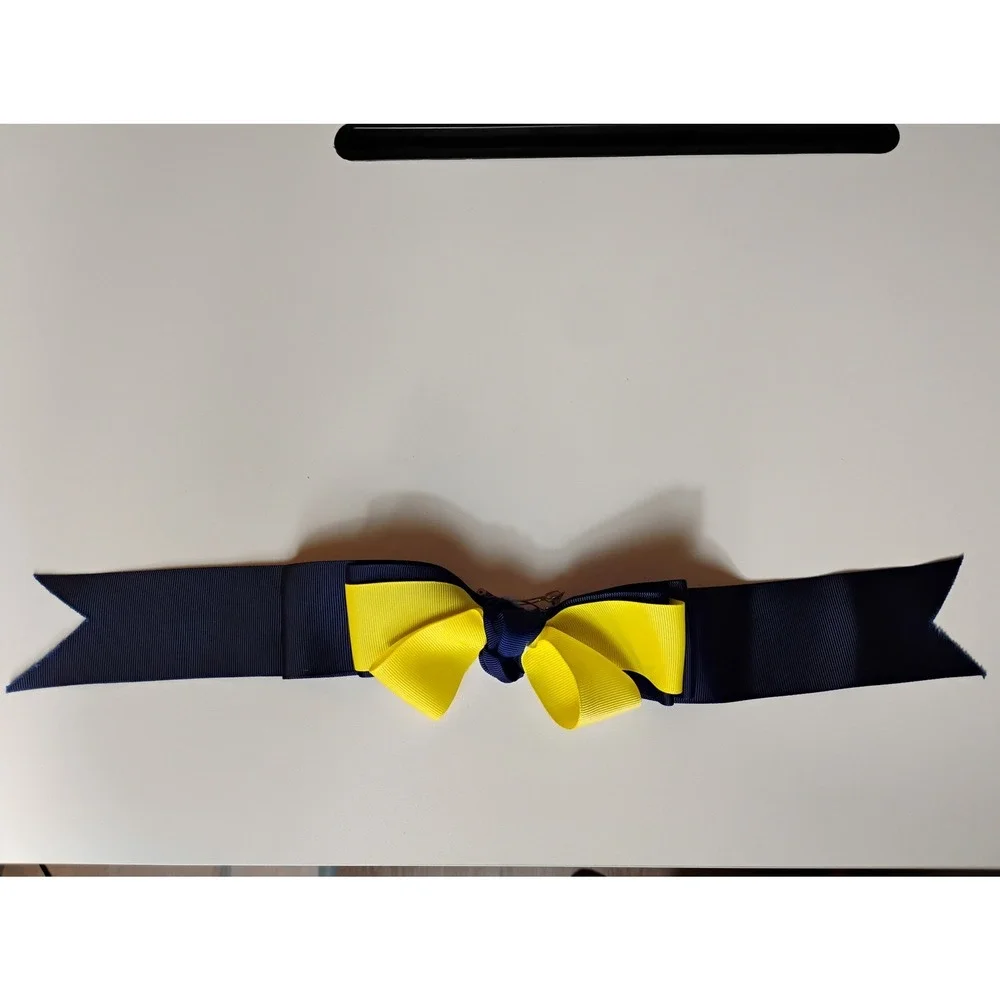 Kids Navy Blue Yellow Ribbon Hair‎ Bow Clip School Spirit Cheer